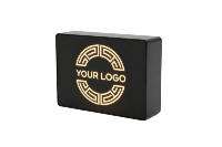 Small amber badge logo box - gray background